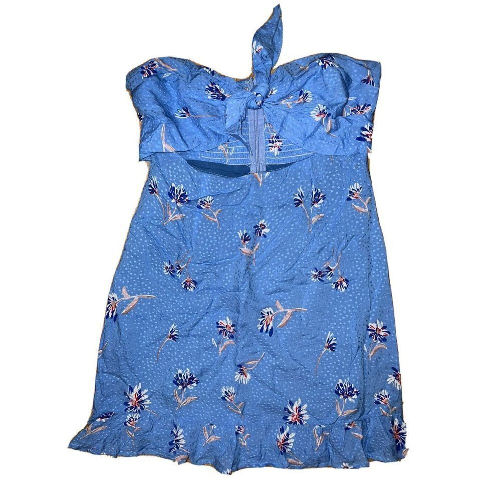 𝅺honey Belle Short Dress Floral Blue Tie Front Stapless Sexy Size Small (R)